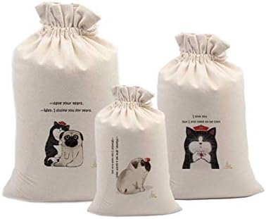 LYINIE 3 Pcs Eco Bags | Reusable Produce Bags Multipurpose Muslin Bags with Drawstring | Large Medium Small | Sachet Bags - Canvas Bags Vegetable and Bread Bags - Fabric Cotton Bags Linen Bag
