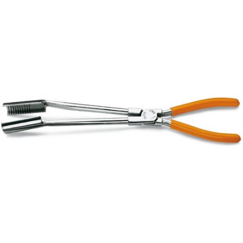 Beta 1474L Spark-Plug Pliers, Curved Long Nose, 15°, Chrome-Plated, PVC-Coated Handles