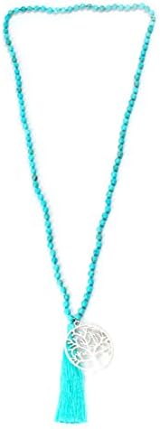 LUCKYOON Boho handmade agate beads strand long Necklace Women girls pendant statement Gift (Blue-life tree)
