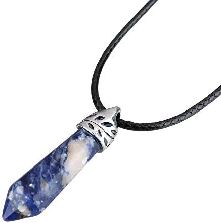 Long Natural Gemstone Necklace with PU 