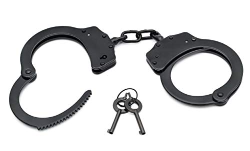 Foxfend Double Locked Chain Handcuffs - Police Edition Professional Grade Heavy Duty Steel W/Two Keys (Black)
