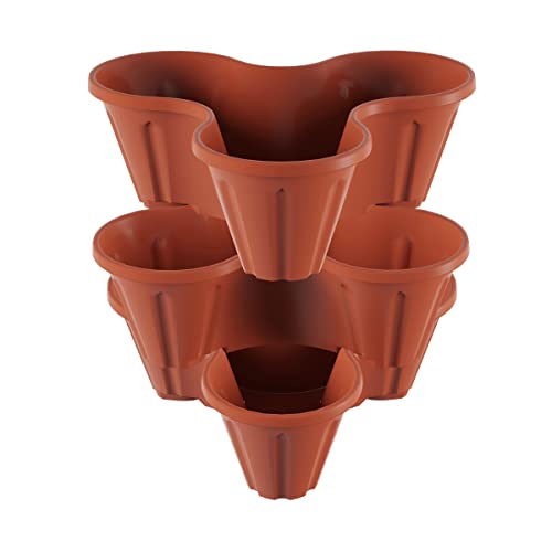 Stacking Planter Tower- 3-Tier Space Saving Flower Pots- Set of 3 Indoor/Outdoo…