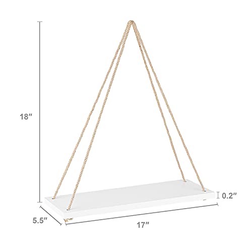 Mkono Wood Hanging Shelves for Wall Boho Decor Swing Rope Rustic