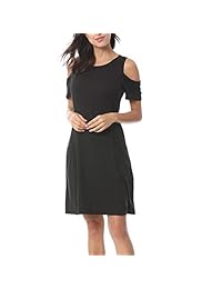 HIGHDAYS Vestidos de verano para mujer con bolsillos, hombro frío, sueltos, casuales, camisetas, vestidos para mujer