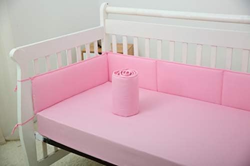 CaSaJa Baby Breathable Crib Bumper Pads for Standard Cribs, Machine Washable Padded Crib Liner, 100% Silky Soft Microfiber Polyester,4 Piece/Pink