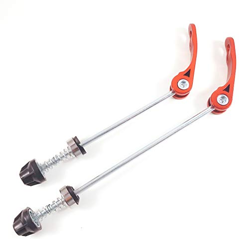 DEERU Road Mountain Bicycle MTB Wheel Hub Front and Rear Skewers Quick Release Clip Bolt Lever Axle QR 145/185 mm, a Pair (Silver Skewer - Red)