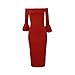 Molisry Women Off Shoulder Ruffle Long Sleeve Bodycon Party Midi Dress