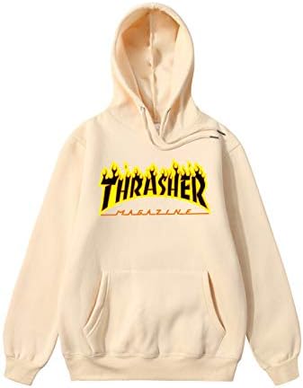 ZHENHZ Beige Hoody Magazine Thrasher Flame Hoddie Sweatshirt Men's Hoodies Plus Velvet Letters Printed Baseball Uniform,Beige-C-XXXL