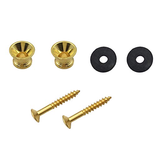 Pakala66 Metal Strap Lock Buttons End Pins with Mounting Screws For Electric Acoustic Guitar, Bass, Ukulele Pack of 10-Gold
