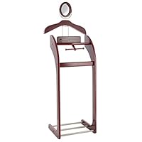 Etienne Alair Clothes Valet Stand for Men with Mirror - Beautiful Solid Hardwood Suit Hanging System with Trouser Bar, Jacket Hanger, Tray Organizer, Tie & Belt Hook and Shoe Rack, Mahogany