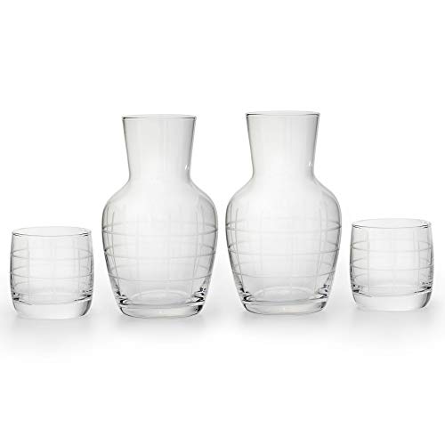 American Atelier 2-Pack Medallion Checker 2 Piece Set Night Carafe - Sophisticated Checkered Design w/Glass Tumbler Perfect for Bedside/Desktop/Shelf for All Occasions