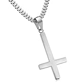 Besteel Jewelry Stainless Steel Inverted Cross Necklace for Women Men 24 Inch Chain 3 Color Available