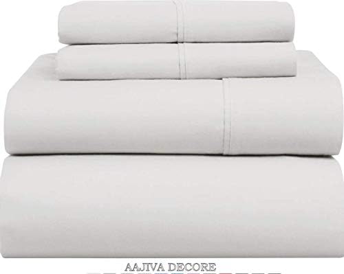 AAJIVA DECORE - 100% Egyptian Cotton Sheets - 800 Thread Count Sateen Weave Premium 4PC Bed Sheet Set 18" Deep Pocket { Queen, White }
