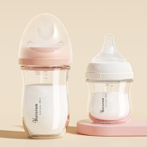 Glass Baby Bottles, Anti-Colic Bottles, 3 Months+, 240 ml, with Medium Flow Nipple 2 (M) Silicone, Lightweight and Easy to Clean, BPA Free, Pack of 2 - White