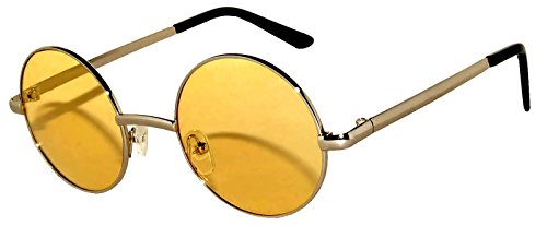 Round Retro Hippie Vintage Circle Style Tint Sunglasses Metal Silver Frame Yellow Lens Owl Brand