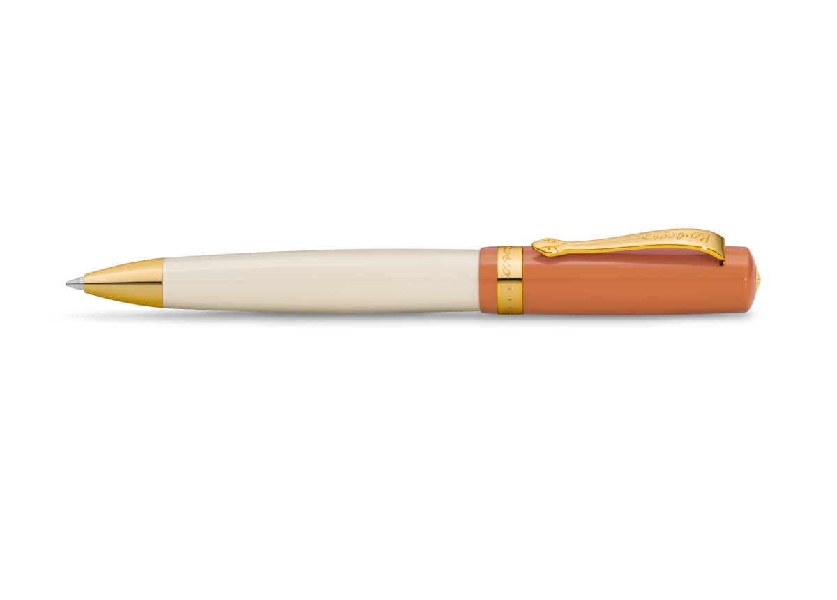 Kaweco STUDENT Ball Pen 70's Soul I Retractable Ballpoint Pen in Classic Design with Standard G2 Refills I Acrylic Ball Pen 13cm in Orange & Creme with Golden Details