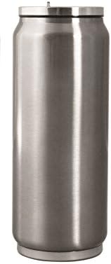 GHP Double Wall Vacuum Sealed Stainless Steel Can with Flip Straw, 12.5 oz, Steel