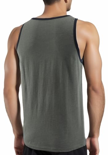 HETHCODE MEN’S CLASSIC BASIC ATHLETIC ACTIVE SPORTS GYM RUNNING JERSEY TANK TOP CASUAL T SHIRTS SLATE GREEN/NAVY XXL