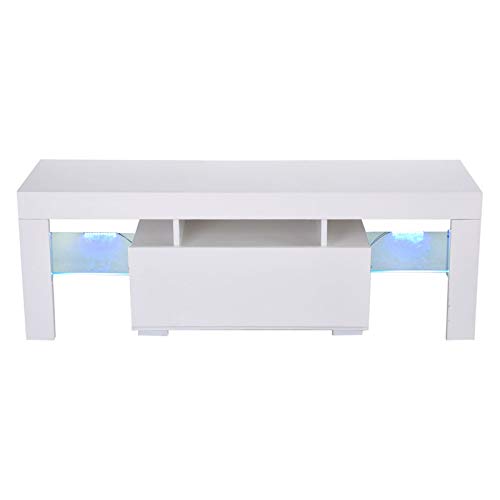 FRJINIE Modern White TV Stand with LED Lights, Minimalist Wood Television Stand Media Storage Console Cabinet with High… - Image 3