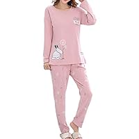Vopmocld Young Girls Lovely Bunny Pajama Sets Cotton Long Sleeve Pjs Clothes Sleepwear Shirts, Pink, XL(16)=US 13-15 Years