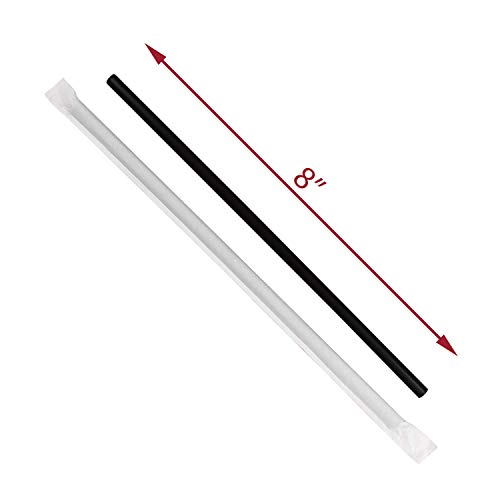 DuraHome Black Plastic Straws Individually Wrapped 1000 Pack 8 inch