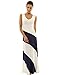 PattyBoutik Women's V Neck Striped Maxi Dress (Navy and Ivory White M)