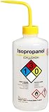 Nalgene 2425-0504 LDPE Right-To-Know Isopropanol Safety Wash Bottle, 500mL Capacity, 28mm Polypropylene Closure (Pack of 6)