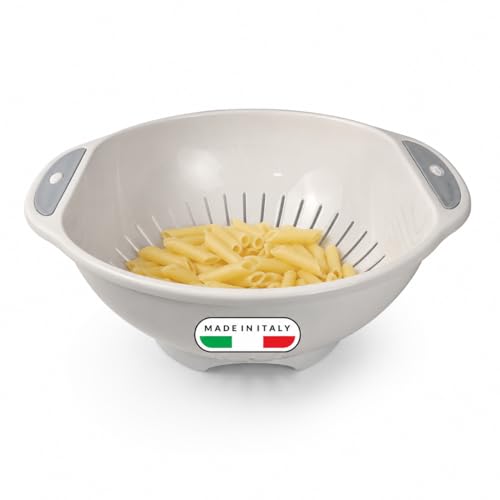 Snips Kitchen Strainer Ø 28 cm with Handles, White and Grey, Made in Italy | Solid and handy strainer with radial grooves and two handles, for pasta, vegetables and fruit; dishwasher safe
