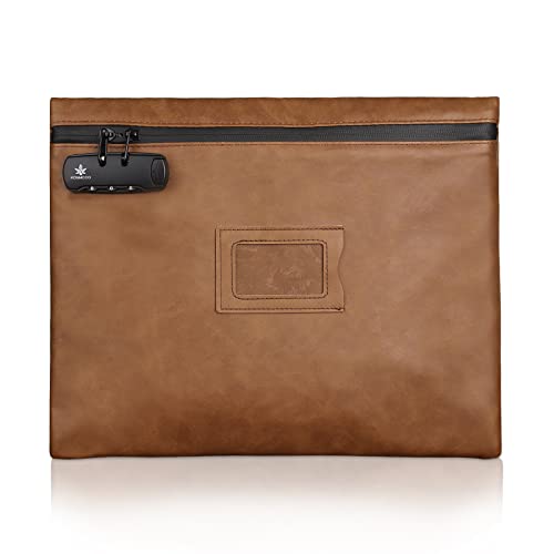 KOSMCCO Notary Bag with Lock, 13.6 x 10 Inches Heavy Duty Notary Supply Bag for All Journal, Stamp, Embosser, Ink Pad and Valuables Storage Pouch (Brown, L)
