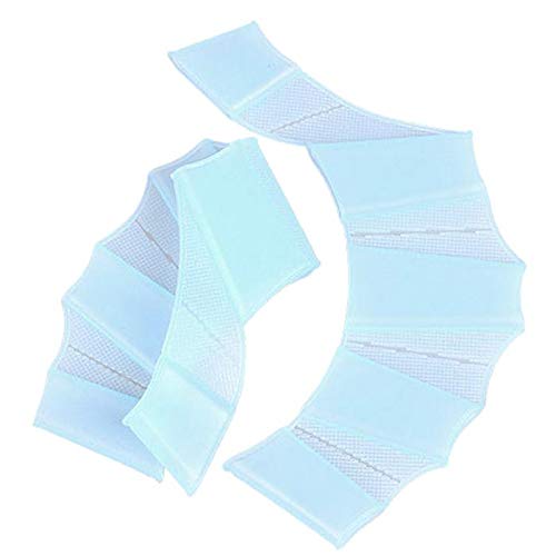 Bonlting Blue 1 Pair Swimming Fins Flippers HydraHand Frog Swim Gloves Silicone Hand Paddles Swim Palm Finger - Kids Men Women Training - L Size
