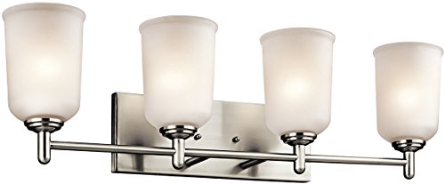 Kichler 45575NI, Shailene Glass Wall Vanity Lighting, 4 Light, 300 Watts, Brushed Nickel