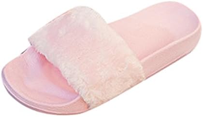 Womens Furry Slippers Ladies Slip On Sliders Fluffy Faux Fur Flat Slipper Flip Flop Sandal