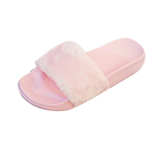 Womens Furry Slippers Ladies Slip On Sliders Fluffy Faux Fur Flat Slipper Flip Flop Sandal