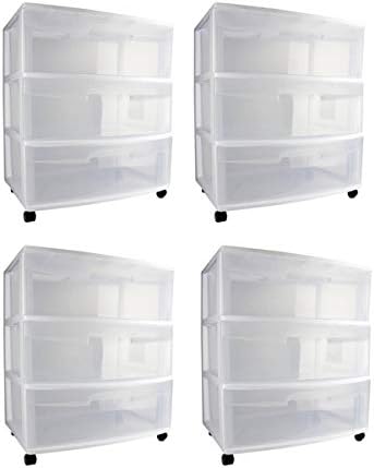 Amazon Com Sterilite 3 Drawers Wide White 2930 4 Units Kitchen
