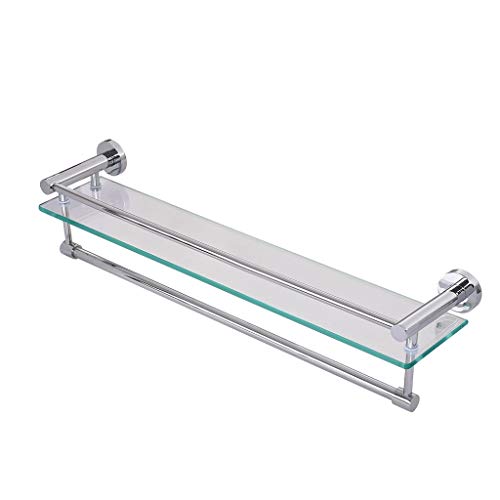 Beyonds Bathroom Glass Shelf with Aluminum Rail, Rectangular Towel Holder Shower Basket Organiser Wall Mounted Shower Storage
