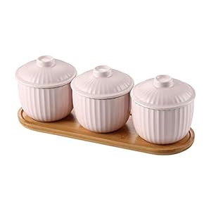Kruidendoos, kruiderij Cruet fles Spice Jar Set van 3 keramische potten Spice potten/potten, cruet met lepel, deksel en…