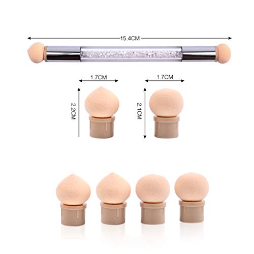 HuiDao Sponge Nail Art Tool Pen Dual Head Nail Sponge Brush Picking Dotting Gradient Ombre Nail Pen Brush with 4 Replacement Heads (White)