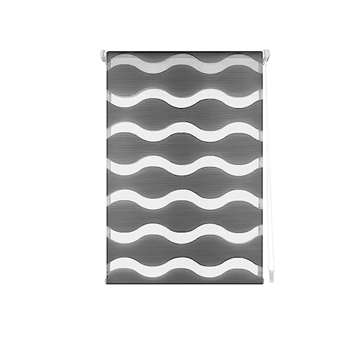 Decorblind Doppellagiges Rollo für Nacht und Tag, ohne Werkzeug und ohne Bohren, Maße: Breite 57 x Länge 150 cm, Maße Stoff: 54 x 145 cm, anthrazit, Fensterrollos