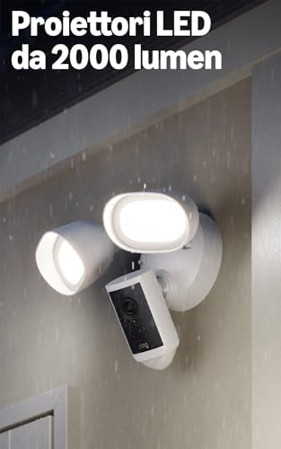 videocamera Pro con proiettori (Floodlight Cam Pro, ultimo modello) | Videocamera di sicurezza esterna | Retinal 4K, Zoom 10x, 2000 lumen | Prova gratuita di 30 giorni piano d'abbonamento Ring