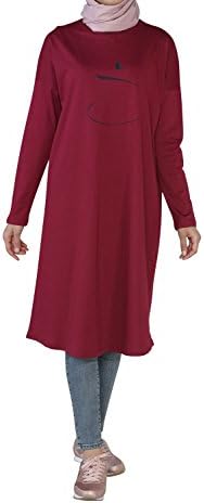 Rumi, cotton blend long dress with long sleeve for Hijabi Women (12, Claret Red)