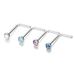 FUNRUN JEWELRY 4PCS 20G Stainless Steel Body Jewelry Piercing Created-opal Nose Rings Studs Pins Piercing Set L Shape