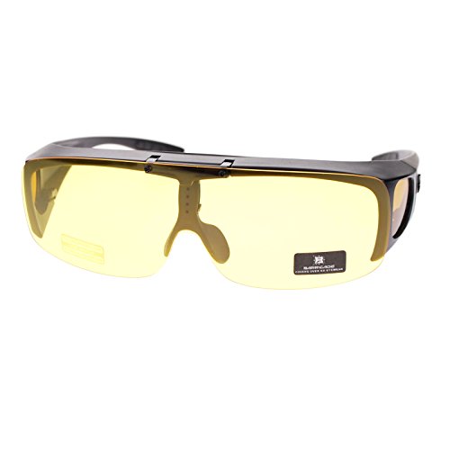 Barricade Large Mens Polarized Flip Up Fitover Sunglasses Black Yellow