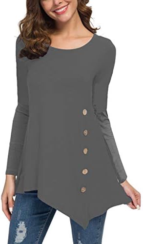 Jouica Women's Long Sleeve Casual Scoop Neck Button Side Shirt Blouse Tunic Top