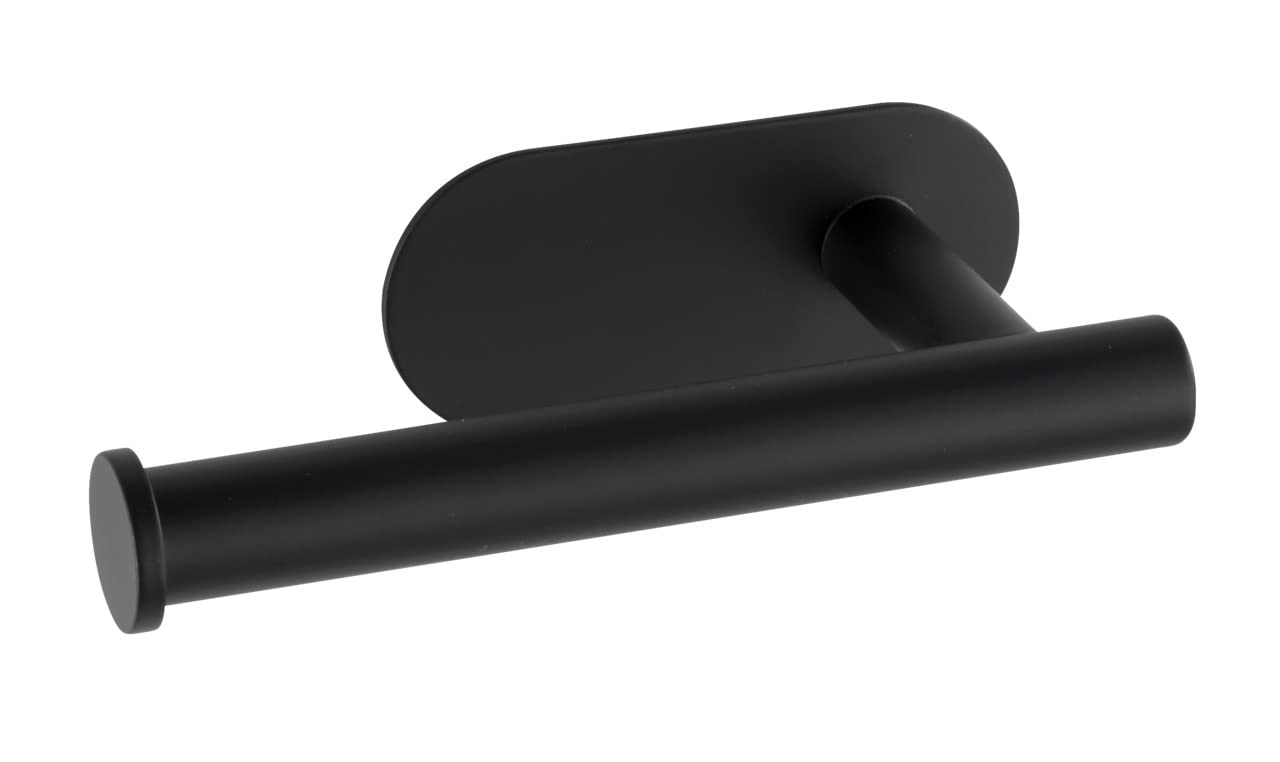 Wenko Turbo-Loc Orea Black Matt Toilet Roll Holder, No Drilling Required, Paper Roll Holder for Storing Toilet Paper, Stainless Steel, Matte Black, 16 x 4.5 x 7 cm