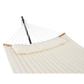Patio Watcher 11 Feet Quilted Fabric Hammock with Curved-Bar Bamboo and Detachable Pillow, Double Hammock Perfect… 31VhXRjc9zL