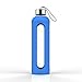 Glass Water Bottles with Times to Drink 32 Oz Water Bottle with Silicone Sleeve Motivational Water Bottle with Time Marker Waterbottle 1 Litre (Blue)