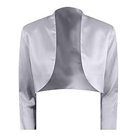 Luxury Divas Silver 3/4 Sleeve Satin Bolero Shrug Jacket Size Small