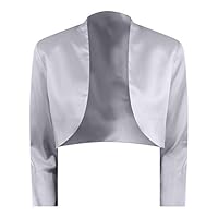 Luxury Divas Silver 3/4 Sleeve Satin Bolero Shrug Jacket Size Small