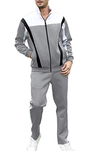 November's Chopin Men's Tracksuit 2 Piece Sports Sweatsuit Sets Casual Jogging Athletic Suits for men Grey Black Large