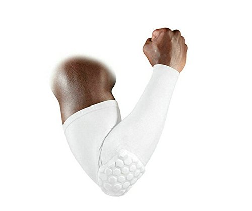 1 Pair / 2 Pcs Honeycomb Elbow Pads Crashproof Arm Sleeves Basketball Football Volleyball Protector Padded Support elbow Brace Shin Guards Protective Gear for Girls Boys Kids Men (White, X-Large)